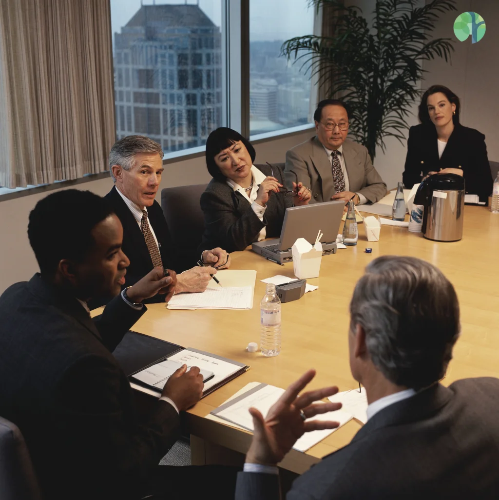 Board members sat around a table at a meeting